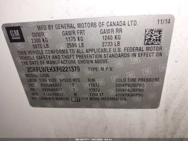 2GKFLWEKXF6221379 GMC Terrain Sle-2