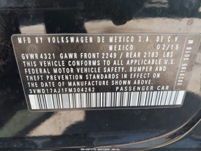 3VWD17AJ1FM304262 Volkswagen Jetta 1.8t Se