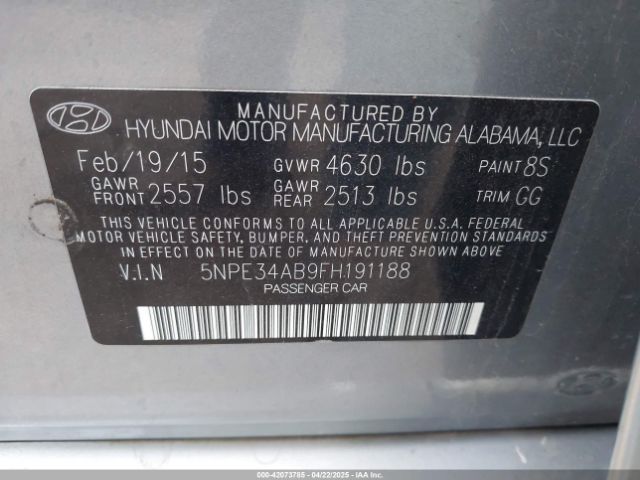 5NPE34AB9FH191188 Hyundai Sonata Sport 2.0t