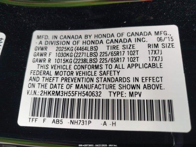 2HKRM3H55FH540632 Honda CR-V EX