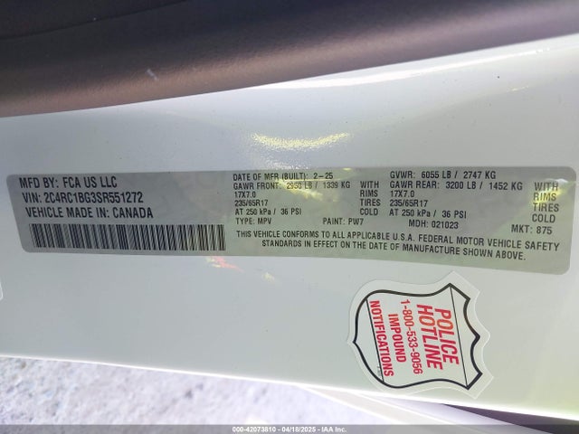 2C4RC1BG3SR551272 Chrysler Pacifica Select
