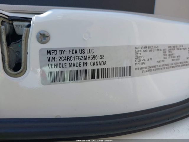 2C4RC1FG3MR596158 Chrysler Pacifica Touring