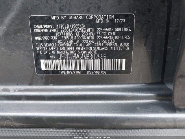 JF2GTHMC4M8302599 Subaru Crosstrek Limited