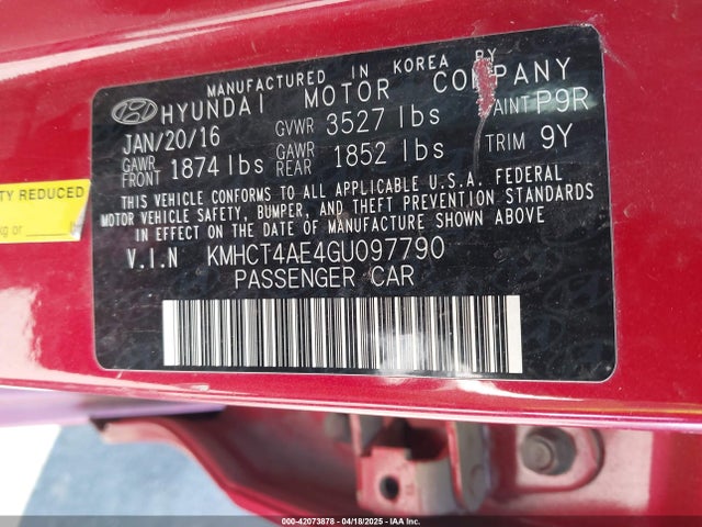 Hyundai dohc gdi gamma 2016 KMHCT4AE4GU097790 Image 9