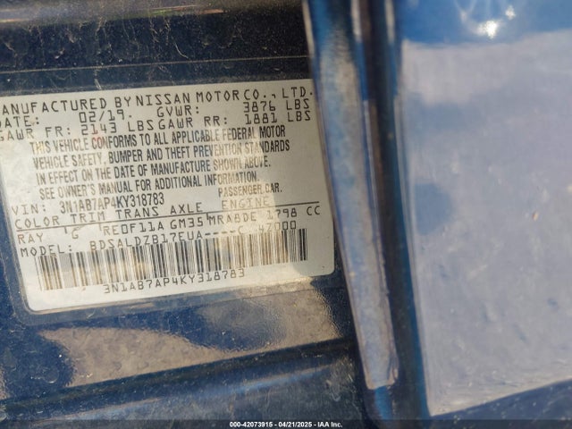 3N1AB7AP4KY318783 Nissan SENTRA SV