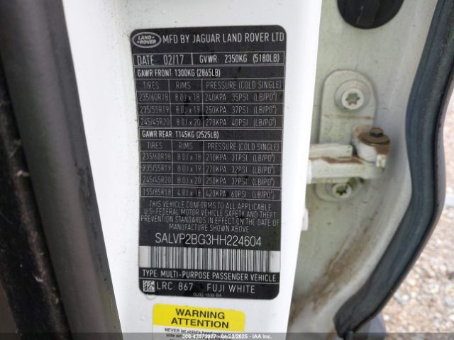 SALVP2BG3HH224604 Land Rover gtdi lev3 sulev30
