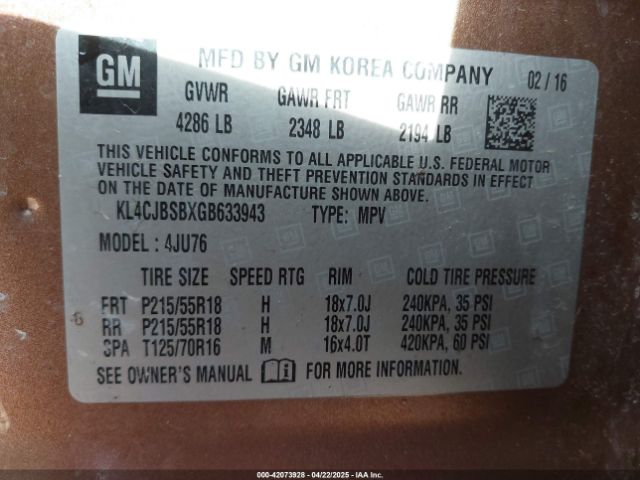 KL4CJBSBXGB633943 Buick Encore Convenience