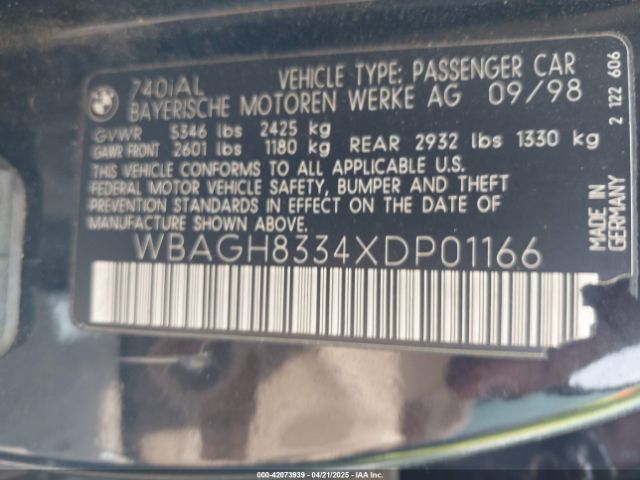 1999 BMW 740IL WBAGH8334XDP01166 Photo 8