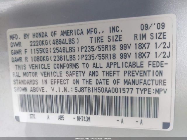 2010 ACURA RDX 5J8TB1H50AA001577 Photo 8