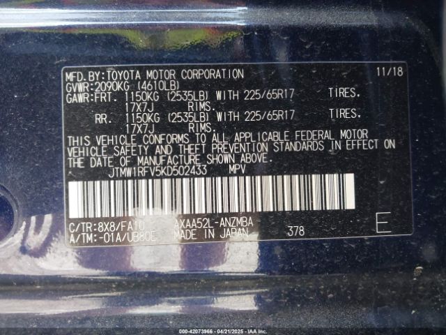JTMW1RFV5KD502433 Toyota Rav4 Xle
