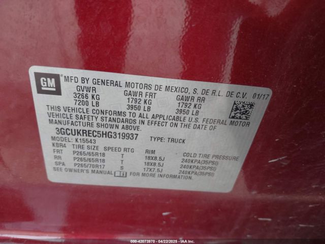 3GCUKREC5HG319937 Chevrolet Silverado 1500 2lt