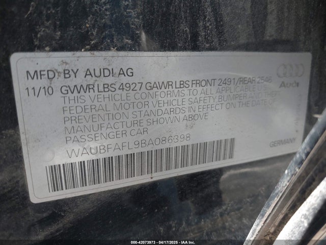 2011 AUDI A4 WAUBFAFL9BA086398 Photo 8