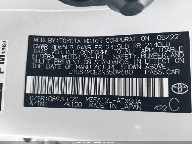 JTDS4MCE3N3509680 Toyota m20a-fks