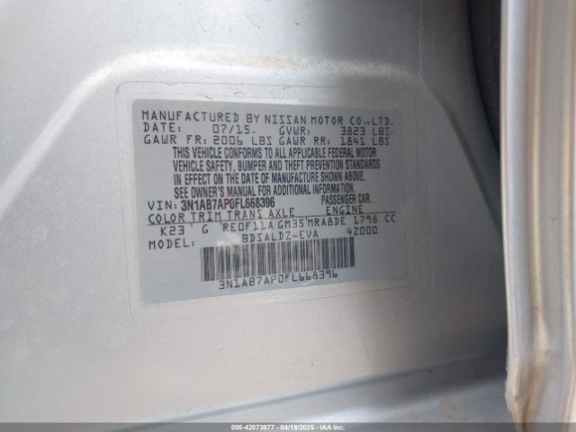 3N1AB7AP0FL668396 Nissan SENTRA SV