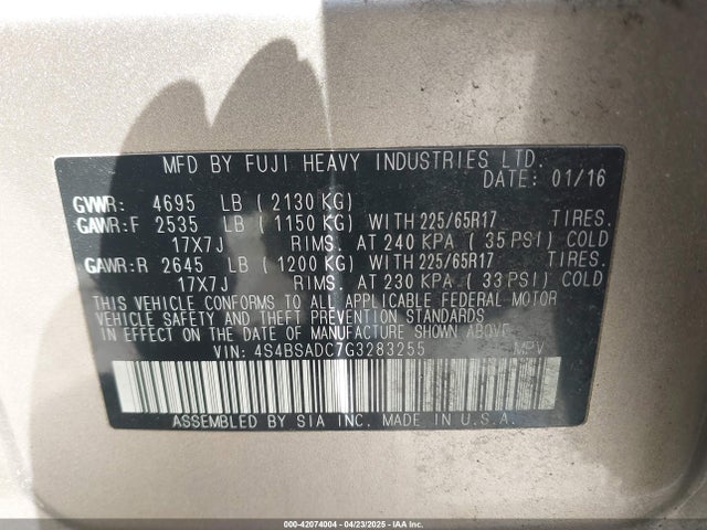 4S4BSADC7G3283255 Subaru Outback 2.5i Premium