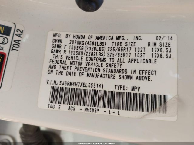 5J6RM4H7XEL055141 Honda Cr-v Ex-l