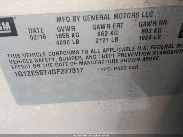 1G1ZE5ST4GF227317 Chevrolet MALIBU 1LT
