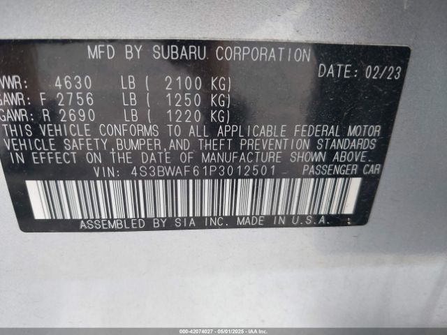 4S3BWAF61P3012501 Subaru Legacy Premium