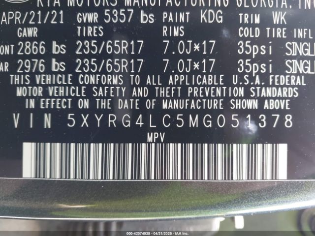 5XYRG4LC5MG051378 KIA SORENTO LX