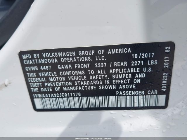 1VWAA7A32JC011176 Volkswagen Passat 2.0t R-line/2.0t S