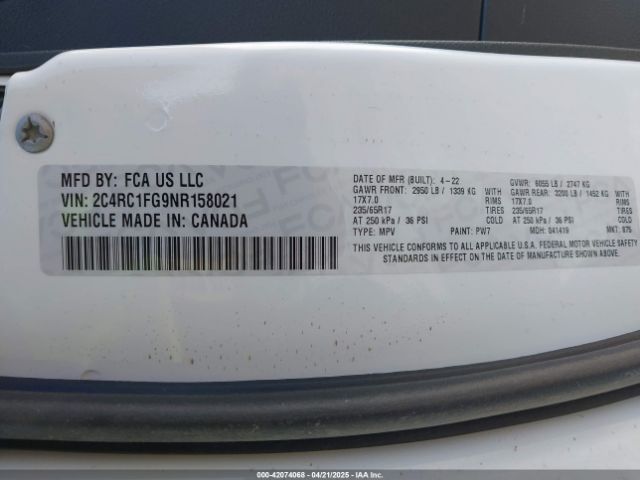 2C4RC1FG9NR158021 Chrysler Pacifica Touring
