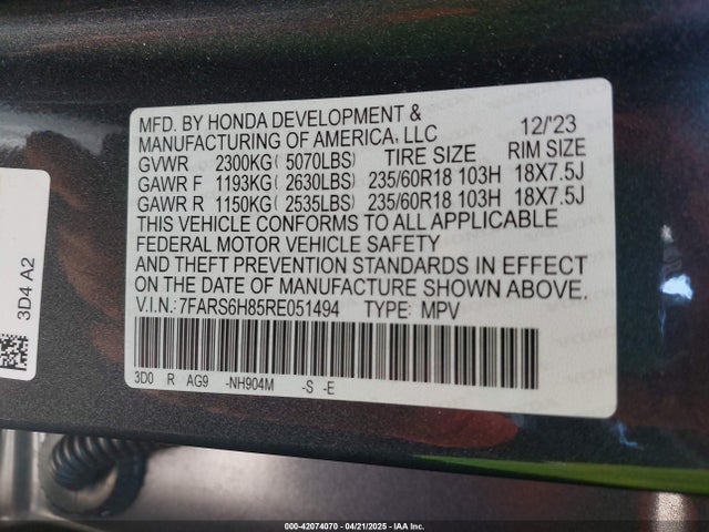 7FARS6H85RE051494 Honda lfc3