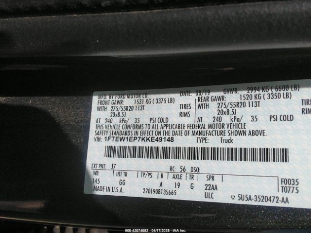 1FTEW1EP7KKE49148 Ford F-150 Xl
