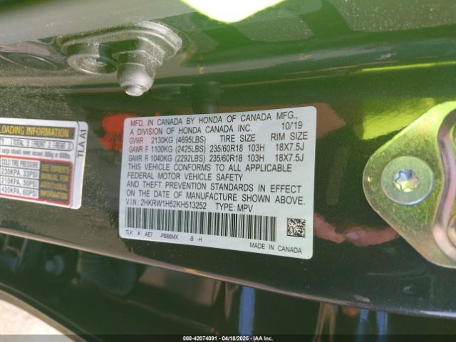 2HKRW1H52KH513252 Honda CR-V EX
