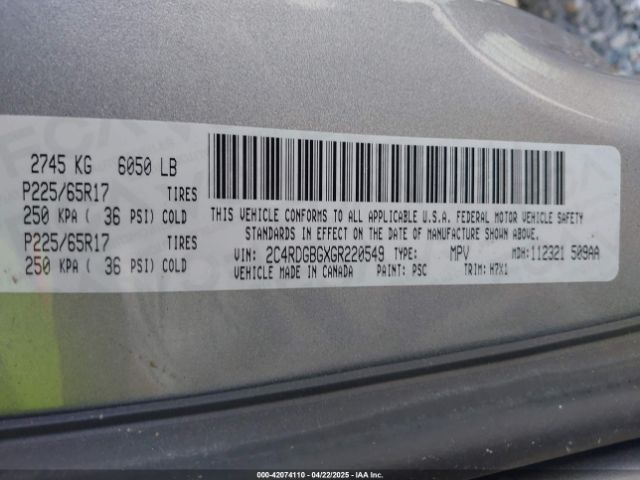 2C4RDGBGXGR220549 Dodge Grand Caravan Se