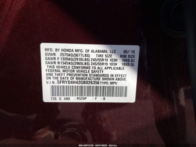 5FRYD4H42GB026356 Acura Mdx Technology   Acurawatch Plus Packages/technology Package