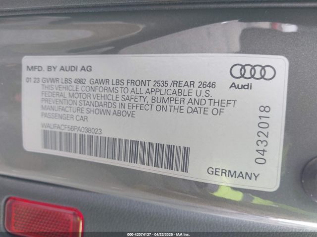 WAUFACF56PA038023 Audi A5 Sportback Premium Plus 45 Tfsi S Line Quattro S Tronic