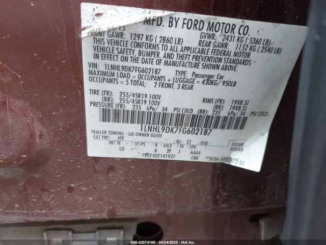 1LNHL9DK7FG602187 Lincoln 2015