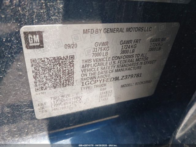 1GCPYFED9LZ379781 Chevrolet Silverado 1500 4wd  Short Bed Lt Trail Boss