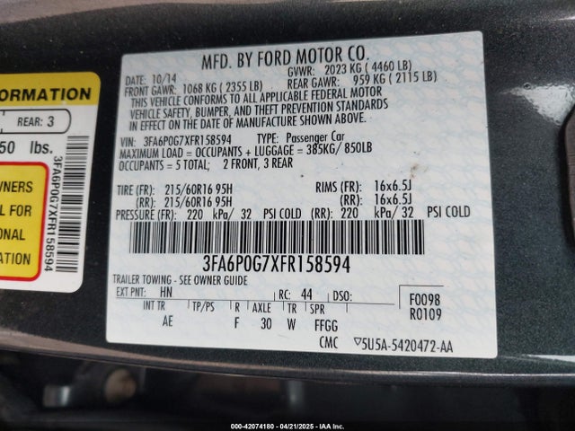 3FA6P0G7XFR158594 Ford FUSION S
