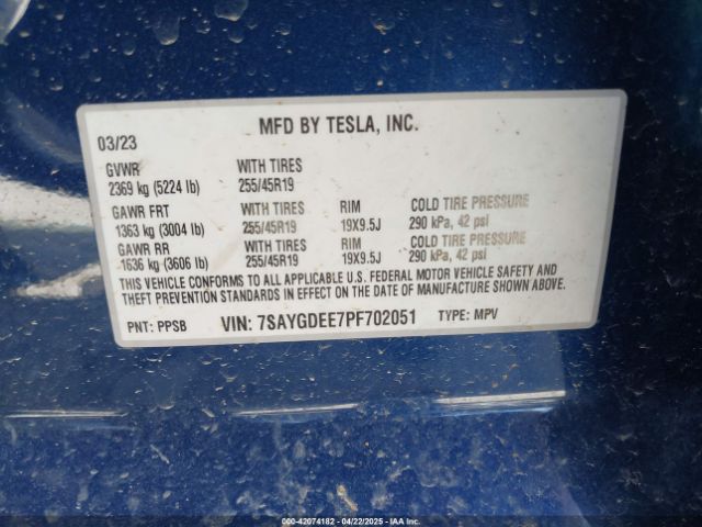 7SAYGDEE7PF702051 Tesla Model Y Awd/long Range Dual Motor All-wheel Drive