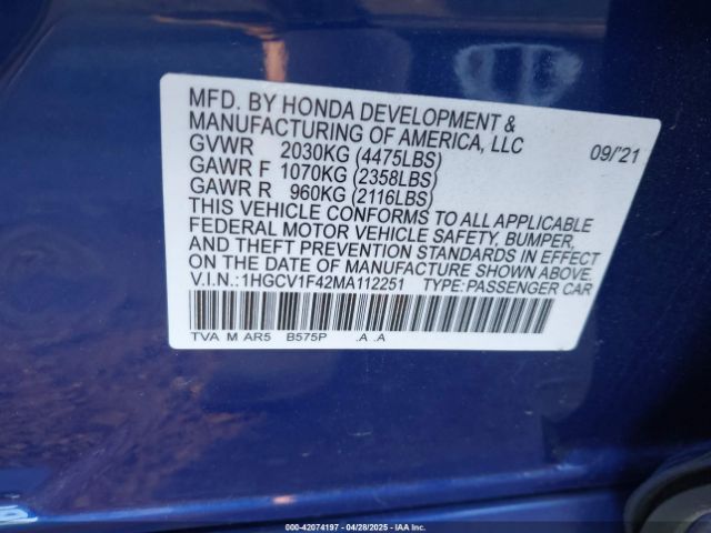 1HGCV1F42MA112251 Honda Accord Sport Special Edition