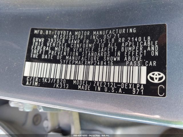 5YFEPMAEXMP248416 Toyota COROLLA LE