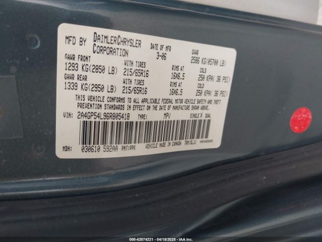 2006 CHRYSLER TOWN & COUNTRY 2A4GP54L96R805418 Photo 8