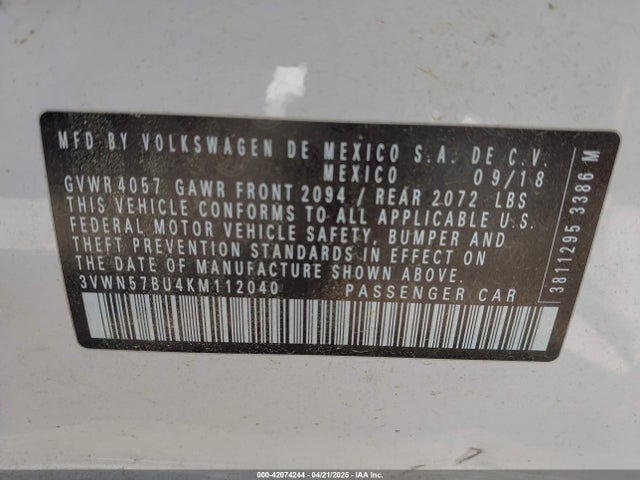 3VWN57BU4KM112040 Volkswagen Jetta 1.4t S