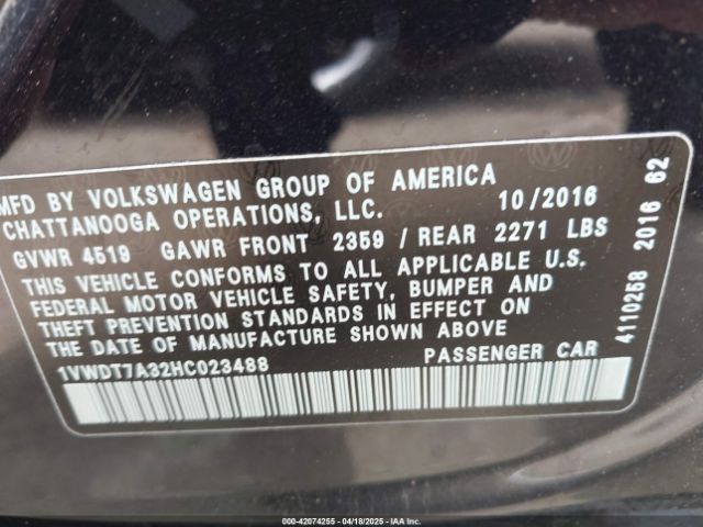 1VWDT7A32HC023488 Volkswagen Passat 1.8t R-line