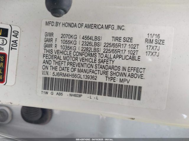 5J6RM4H56GL139362 Honda CR-V EX
