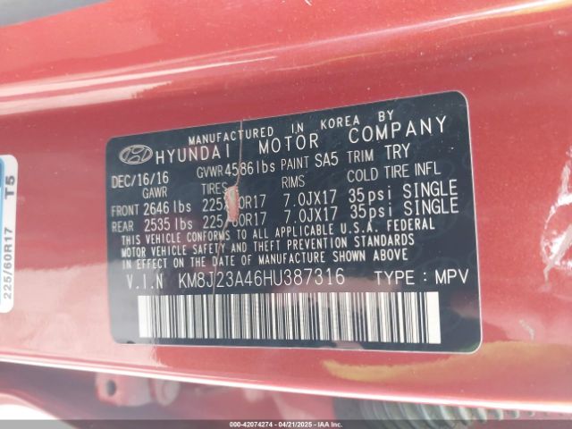 KM8J23A46HU387316 Hyundai TUCSON SE