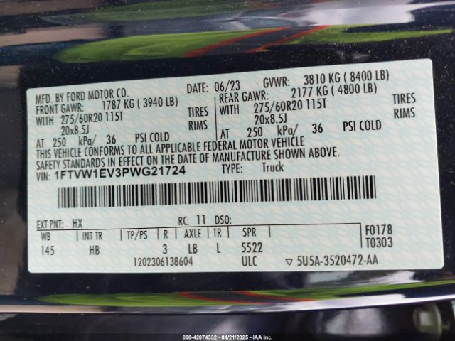 1FTVW1EV3PWG21724 Ford F-150 Lightning Lariat