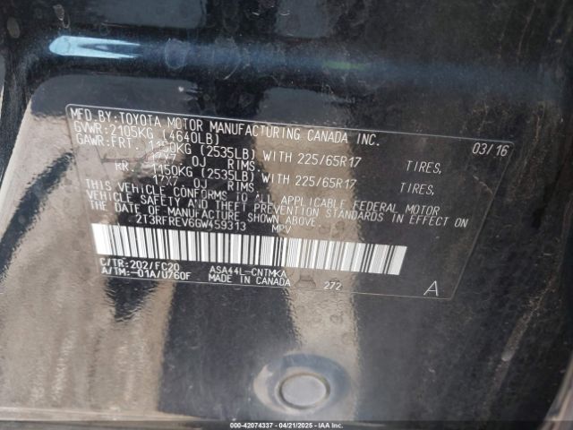 2T3RFREV6GW459313 Toyota Rav4 Xle