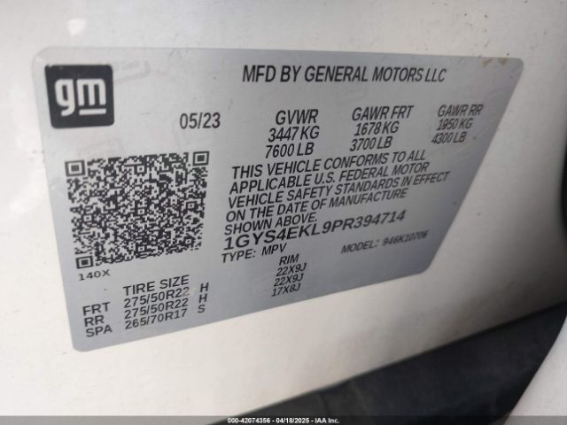 1GYS4EKL9PR394714 Cadillac Escalade 4wd Sport