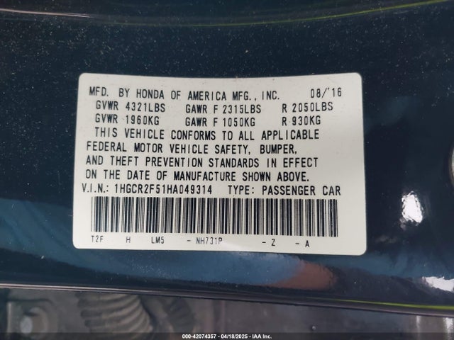 1HGCR2F51HA049314 Honda Accord Sport