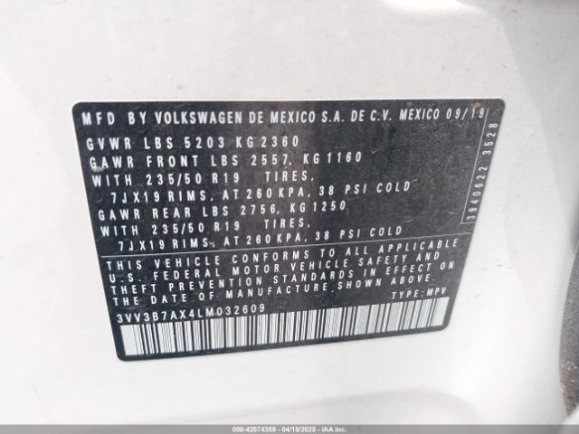 3VV3B7AX4LM032609 Volkswagen Tiguan 2.0t Se/2.0t Se R-line Black/2.0t Sel