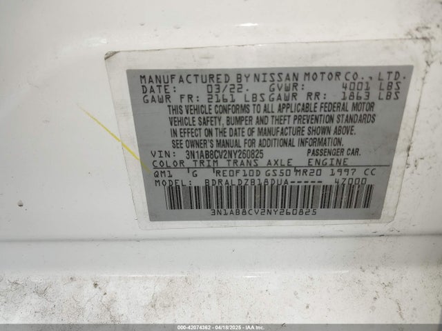 3N1AB8CV2NY260825 Nissan Sentra Sv Xtronic Cvt