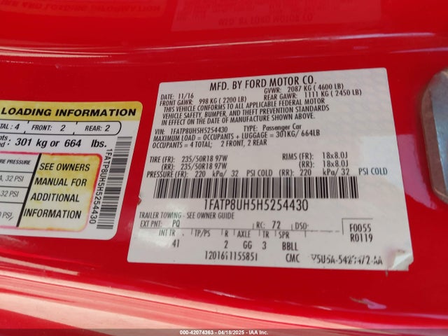 1FATP8UH5H5254430 Ford Mustang Ecoboost Premium