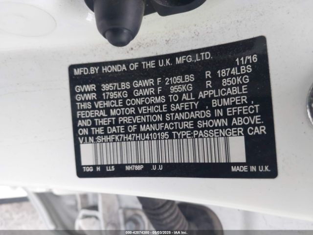 SHHFK7H47HU410195 Honda Civic Sport